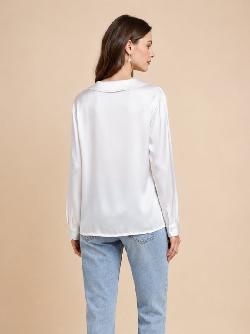 Eleanor – White Pointed Collar Silk Blouse | The Silk Avenue