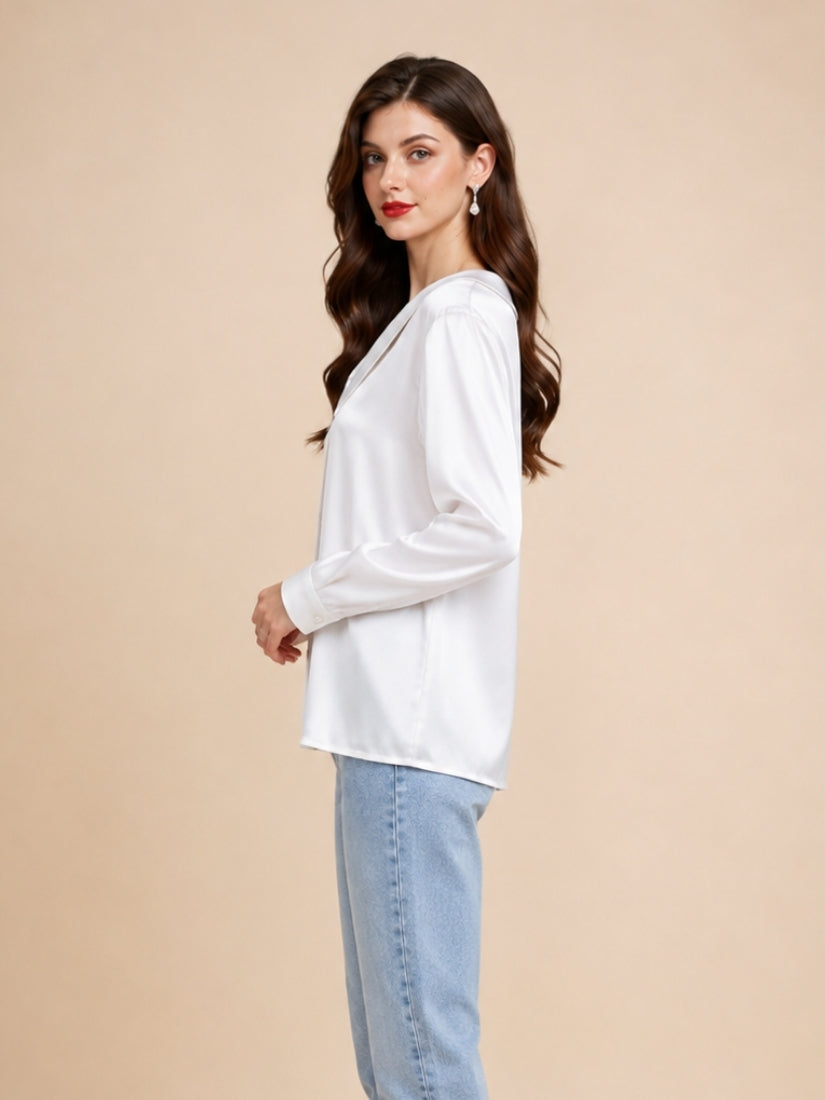 Eleanor – White Pointed Collar Silk Blouse | The Silk Avenue