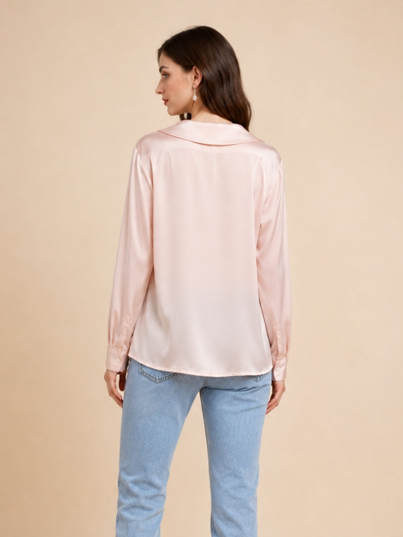 Eleanor – Blush Pink Pointed Collar Silk Blouse | The Silk Avenue