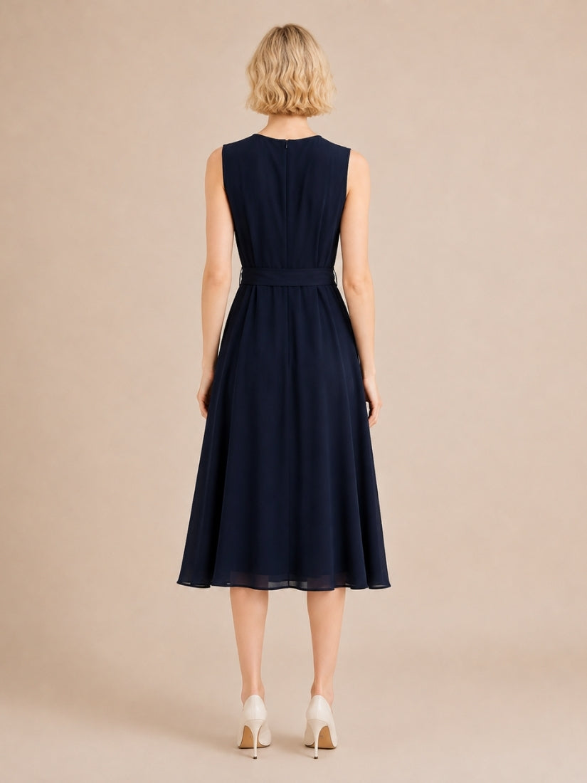 Elizabeth - Wrap V-Neck Silk Midi Dress Navy | The Silk Avenue