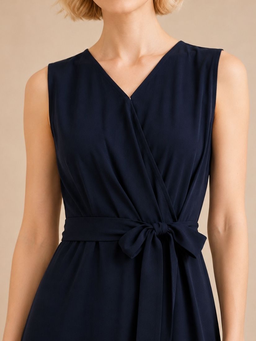Elizabeth - Wrap V-Neck Silk Midi Dress Navy | The Silk Avenue