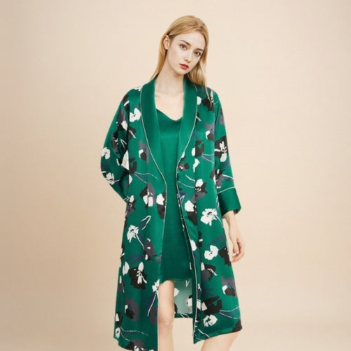 Ellyssa - Floral Print Silk Robe Set | The Silk Avenue