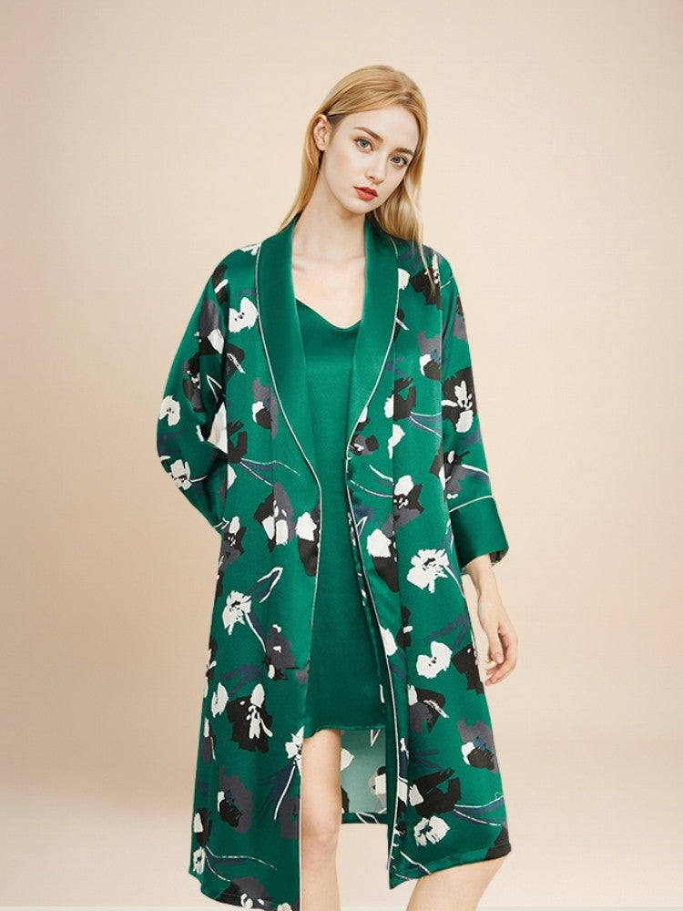 Ellyssa - Floral Print Silk Robe Set | The Silk Avenue