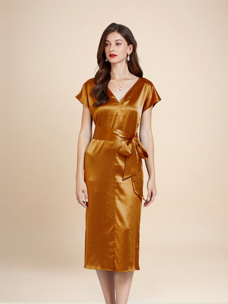 Eloise – Silk V-Neck Belted Midi Dress