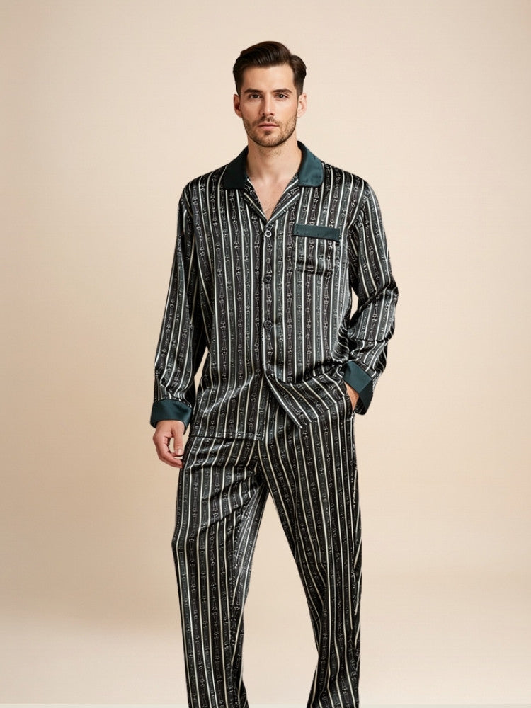 Emeric - Chain-Print Silk Pajama Set