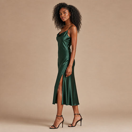 Esme - Forest Green Cowl Neck Silk Slip Dress | The Silk Avenue