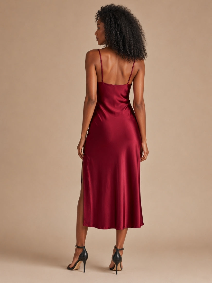 Esme - Deep Red Cowl Neck Silk Slip Dress | The Silk Avenue