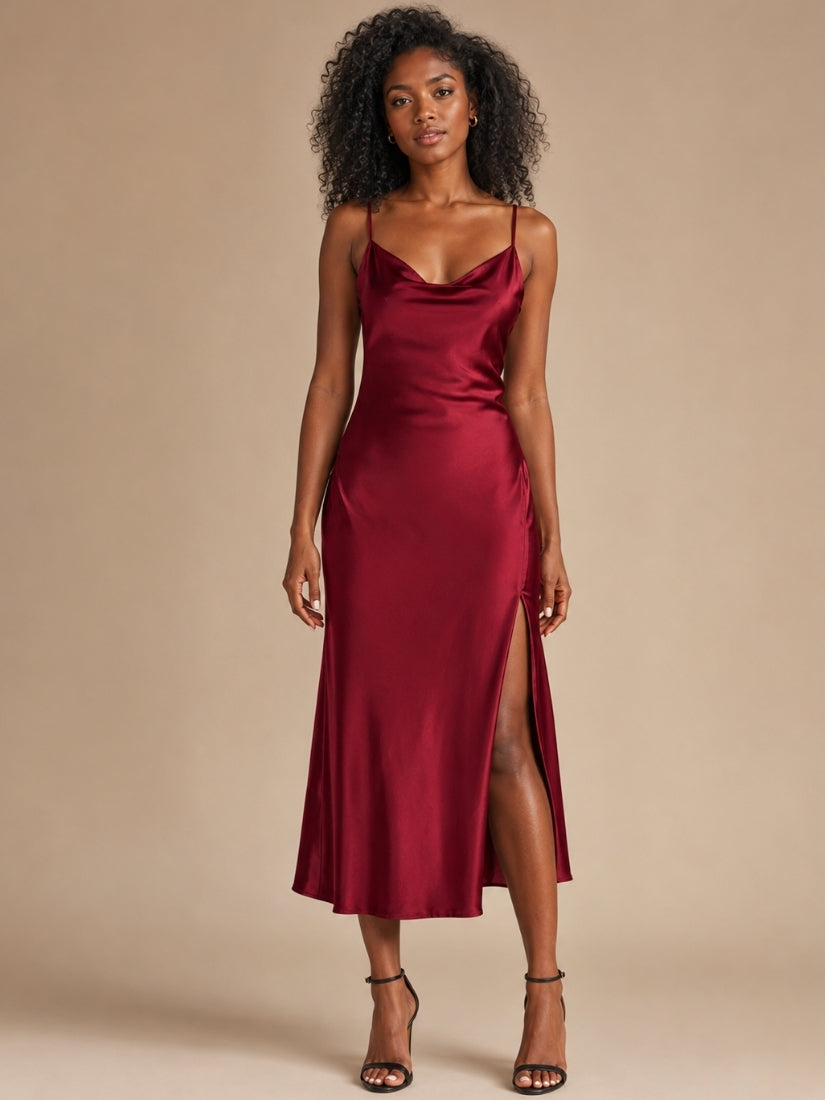 Esme - Deep Red Cowl Neck Silk Slip Dress | The Silk Avenue