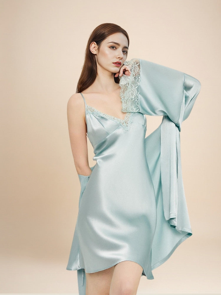 Evelynne - Lace Silk Robe Set | The Silk Avenue