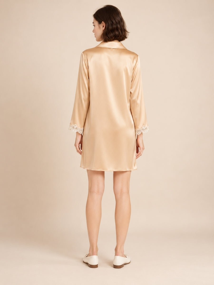 Evessa - Champagne Silk Sleep Shirt Dress | The Silk Avenue