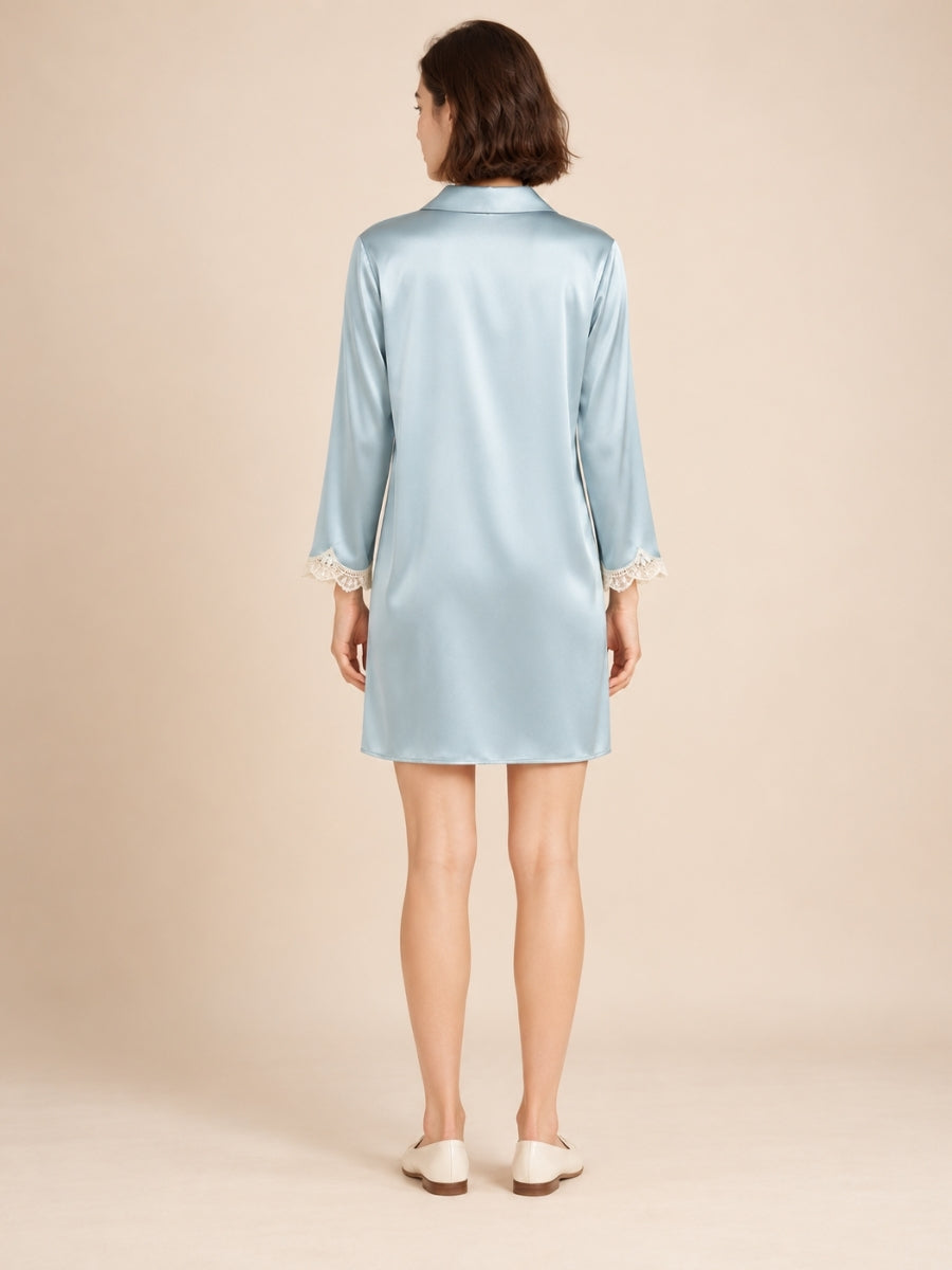 Evessa - Light Blue Silk Sleep Shirt Dress | The Silk Avenue