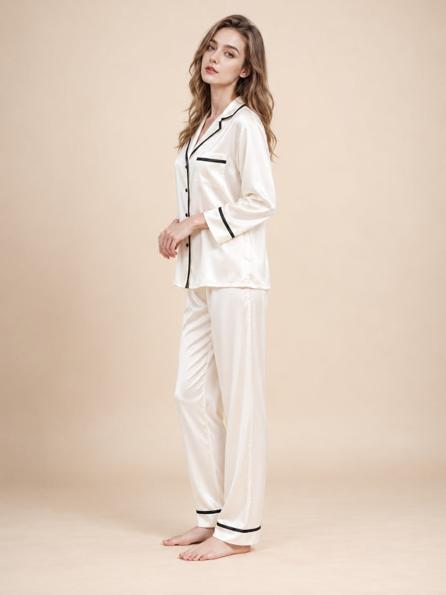 Faralyn Ivory Silk Pajama Set | The Silk Avenue