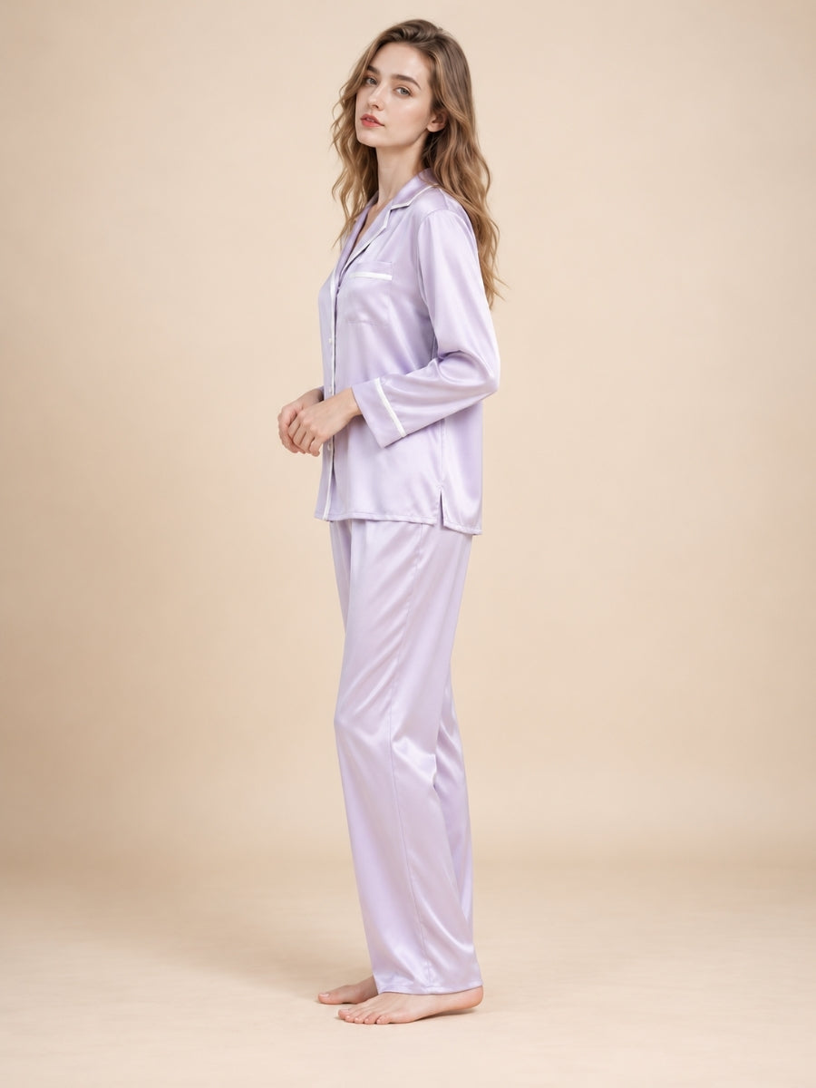 Faralyn Lavender Silk Pajama Set | The Silk Avenue