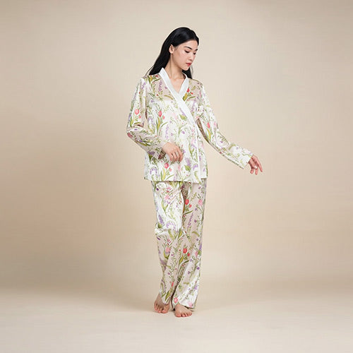 Florenia Long Sleeve Floral Print Silk Pajama Set | The Silk Avenue