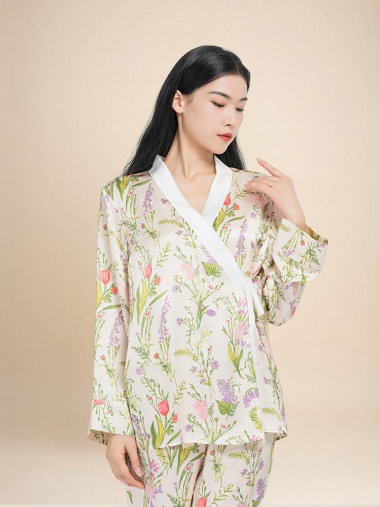 Florenia Long Sleeve Floral Print Silk Pajama Set | The Silk Avenue