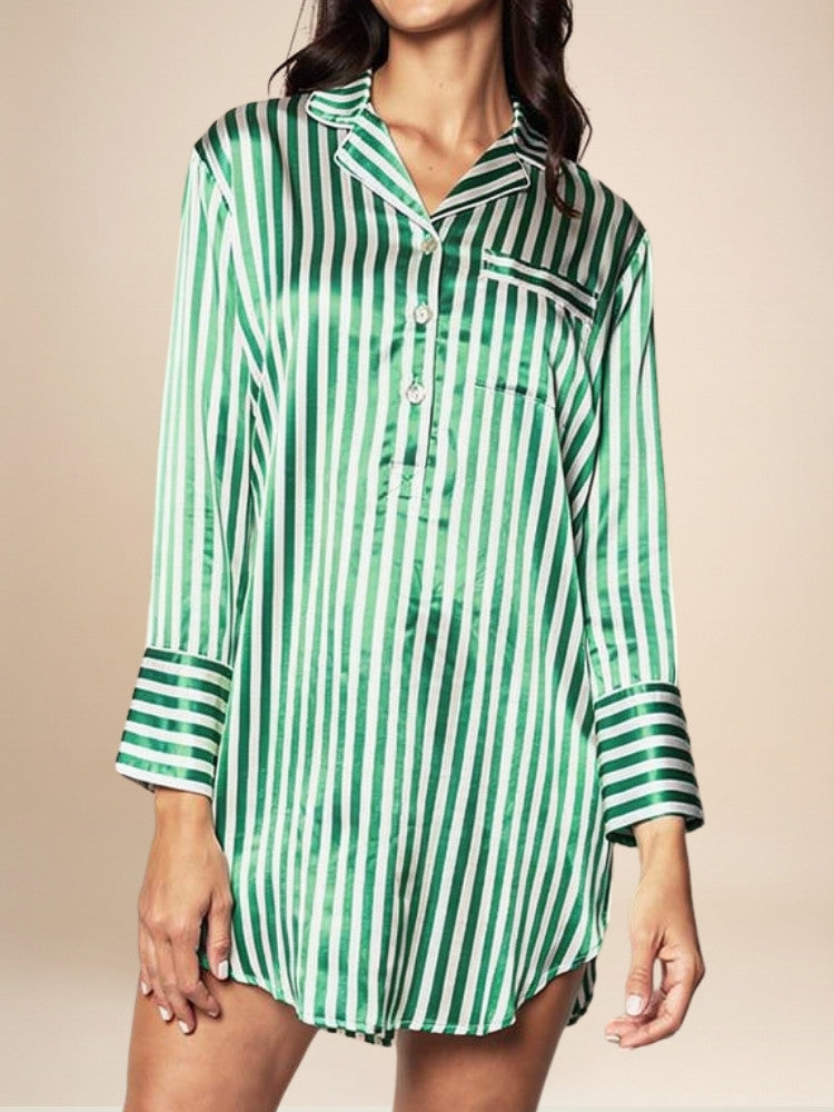 Gaëlle - Silk Striped Shirt Nightgown | The Silk Avenue
