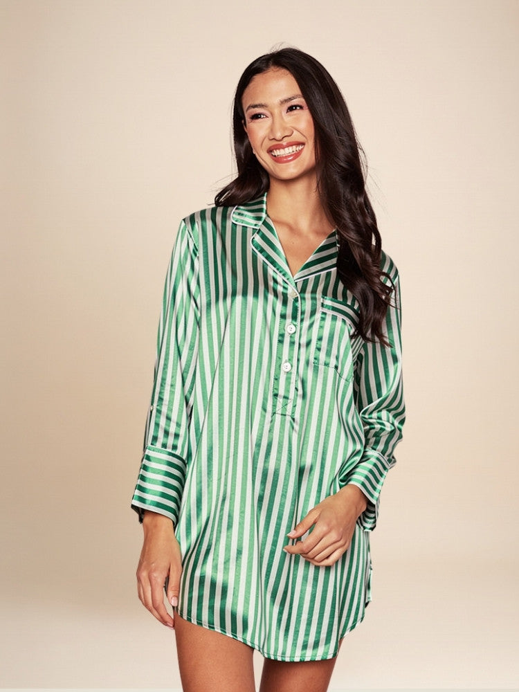 Gaëlle - Silk Striped Shirt Nightgown | The Silk Avenue
