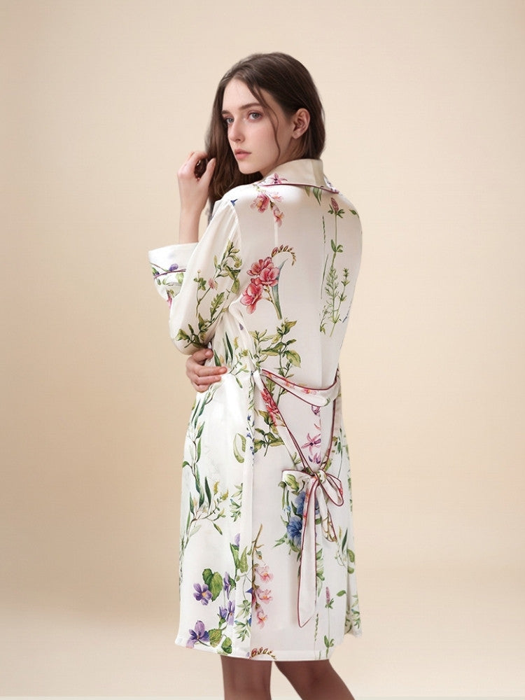 Gialora - Floral Print Silk Robe Set | The Silk Avenue