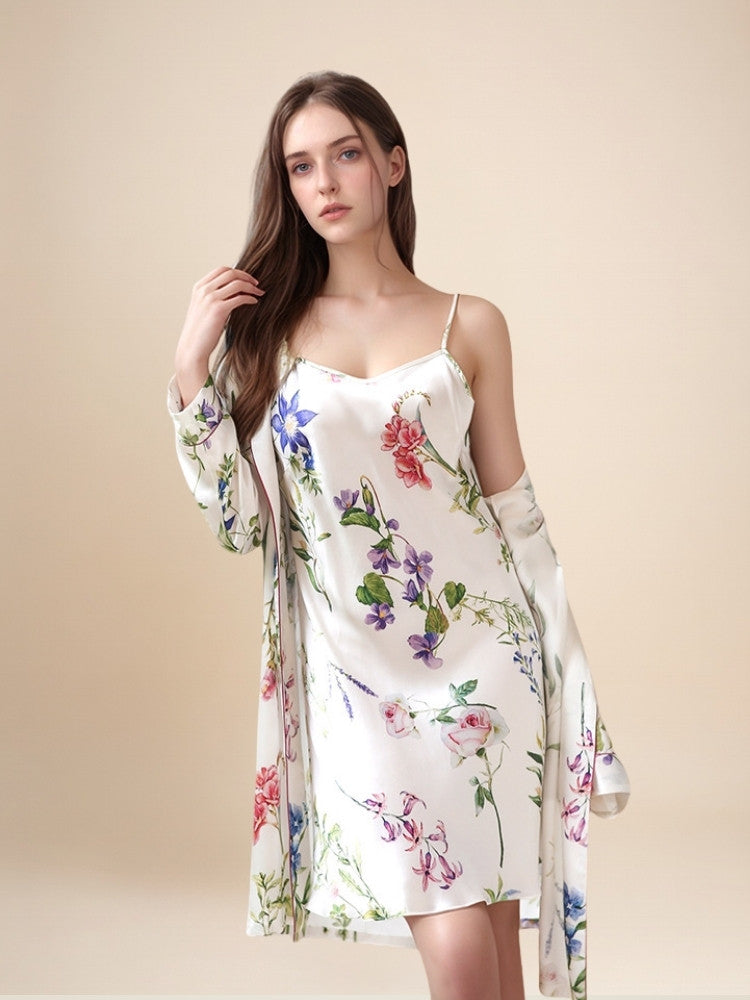 Gialora - Floral Print Silk Robe Set | The Silk Avenue