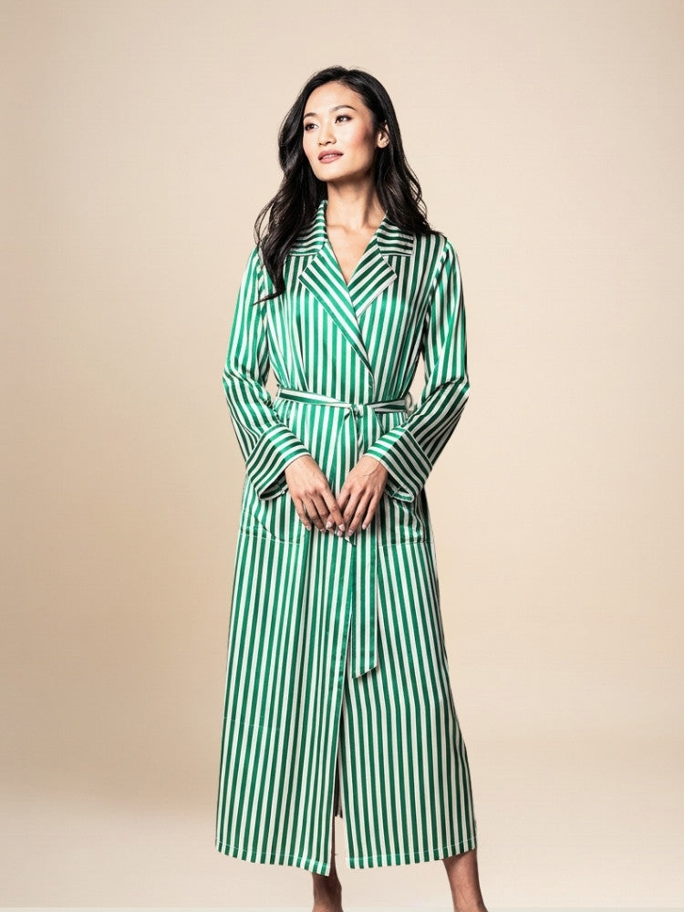 Haralyn - Silk Striped Belted Robe | The Silk Avenue