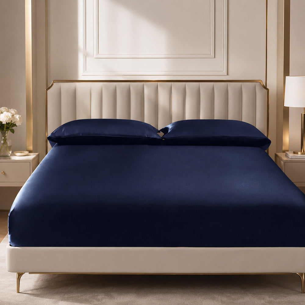 Haven - Navy Silk Fitted Sheet | The Silk Avenue
