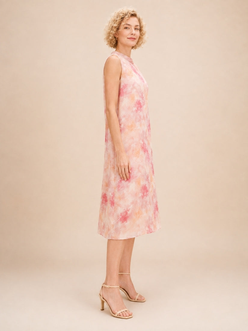 Heather - Sleeveless Watercolor Silk Dress Blush Pink | The Silk Avenue