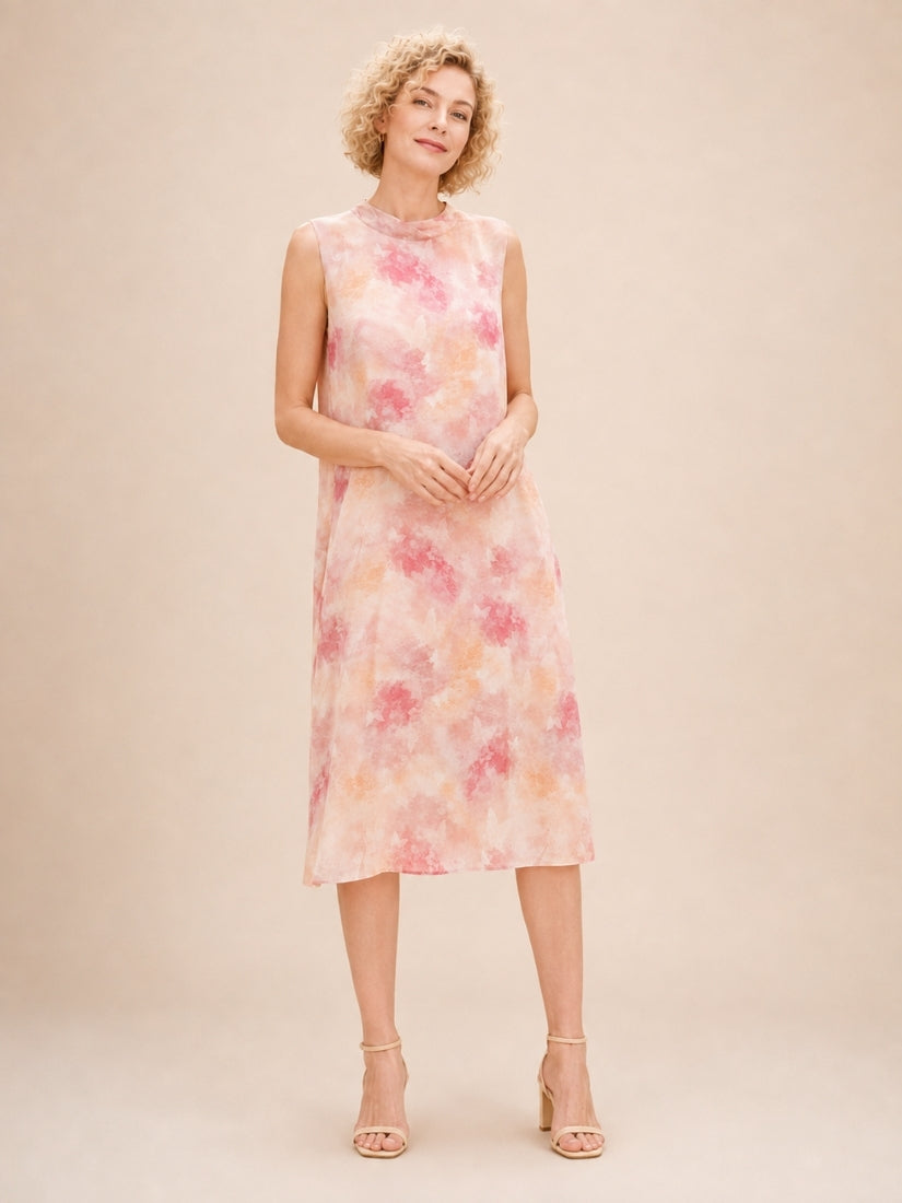 Heather - Sleeveless Watercolor Silk Dress Blush Pink | The Silk Avenue
