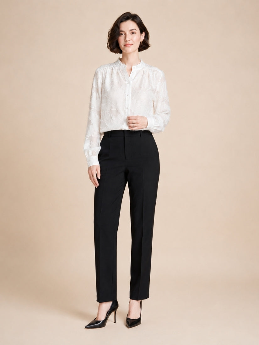 Holly - Burnout Floral Silk Georgette Blouse Ivory | The Silk Avenue