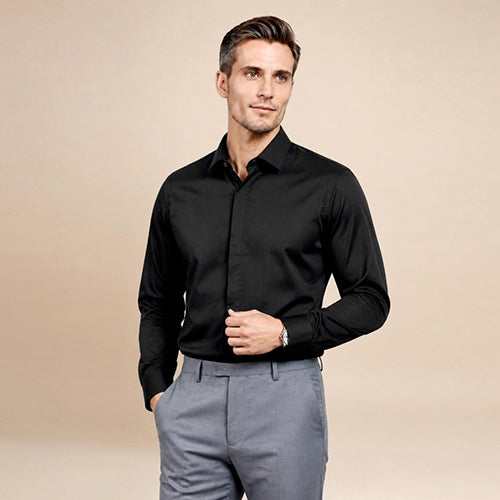 Idris - Black Basic Silk Shirt | The Silk Avenue