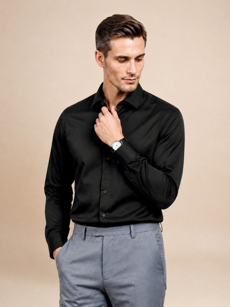 Idris - Black Basic Silk Shirt | The Silk Avenue