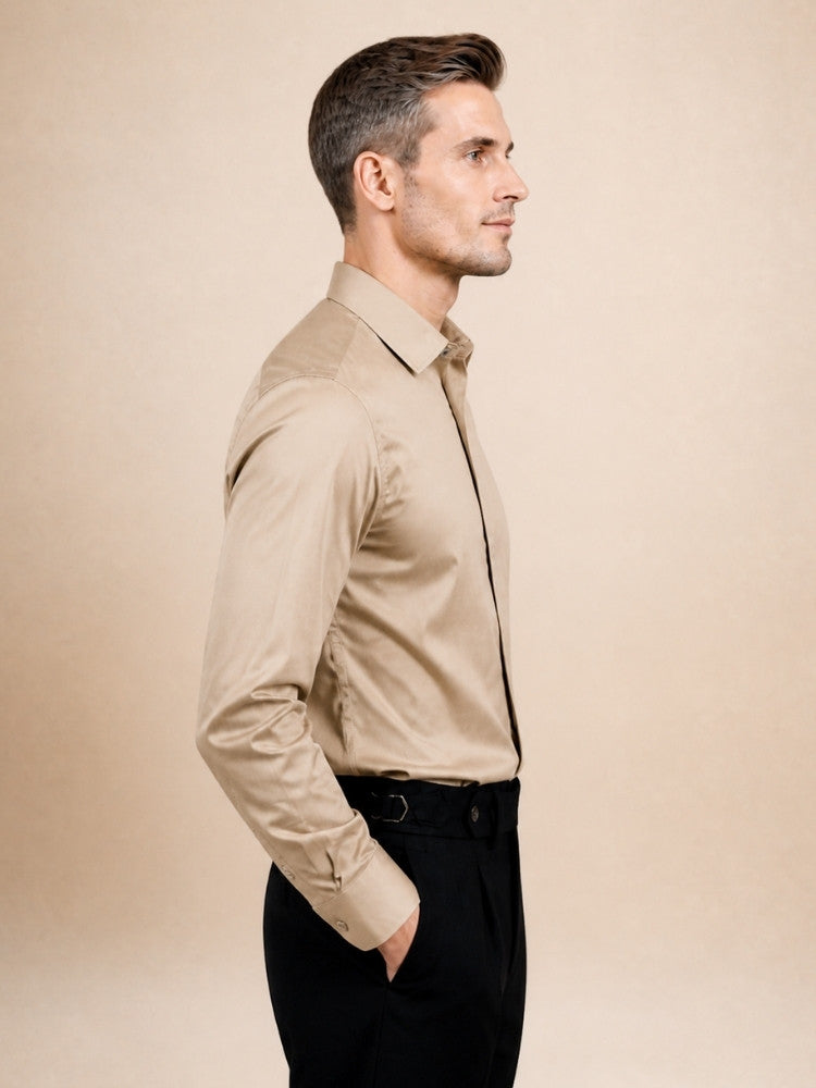 Idris - Champagne Basic Silk Shirt | The Silk Avenue