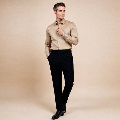 Idris - Champagne Basic Silk Shirt | The Silk Avenue