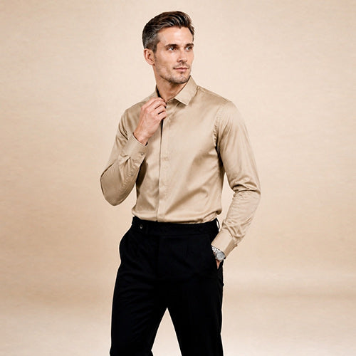 Idris - Champagne Basic Silk Shirt | The Silk Avenue