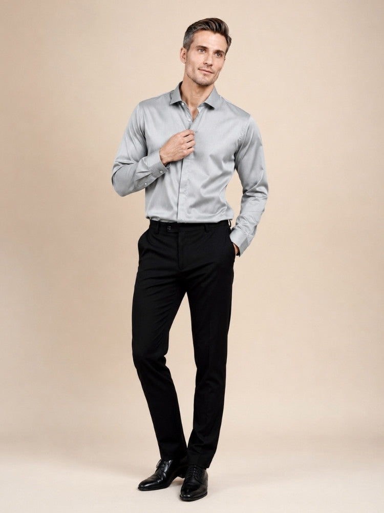 Idris - Gray Basic Silk Shirt | The Silk Avenue