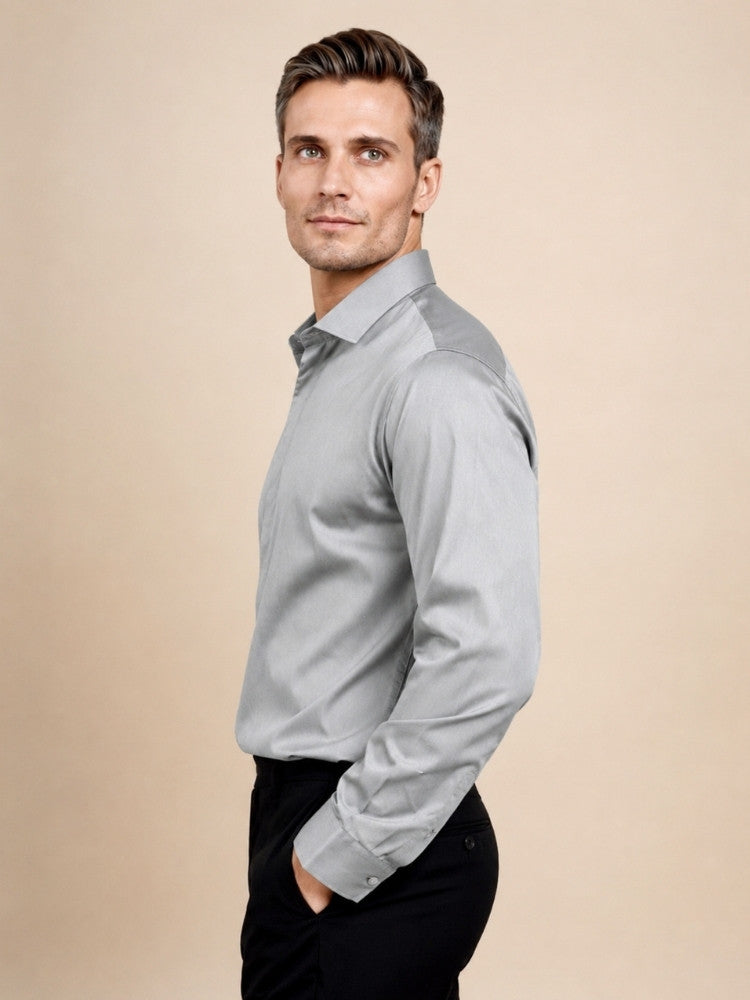 Idris - Gray Basic Silk Shirt | The Silk Avenue