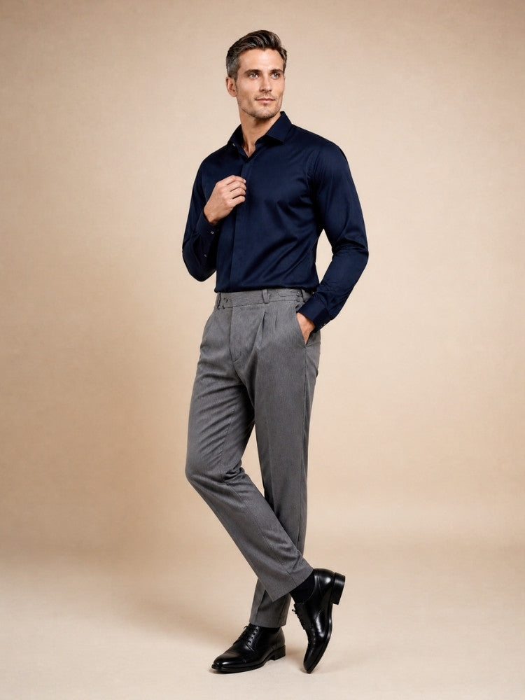 Idris - Navy Basic Silk Shirt | The Silk Avenue