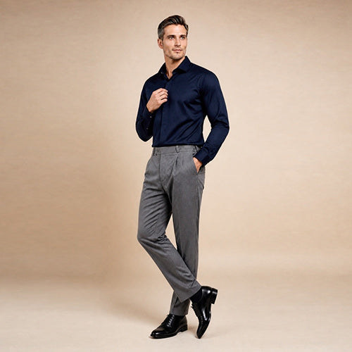 Idris - Navy Basic Silk Shirt | The Silk Avenue