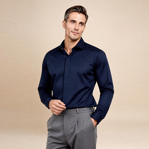 Idris - Navy Basic Silk Shirt | The Silk Avenue