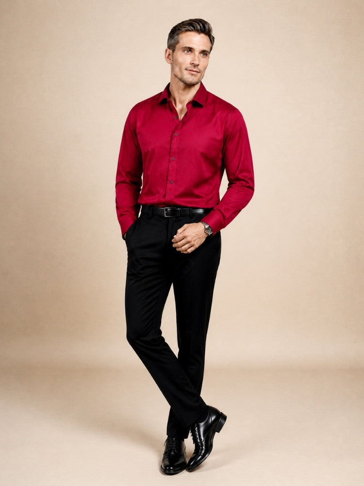 Idris - Red Basic Silk Shirt | The Silk Avenue