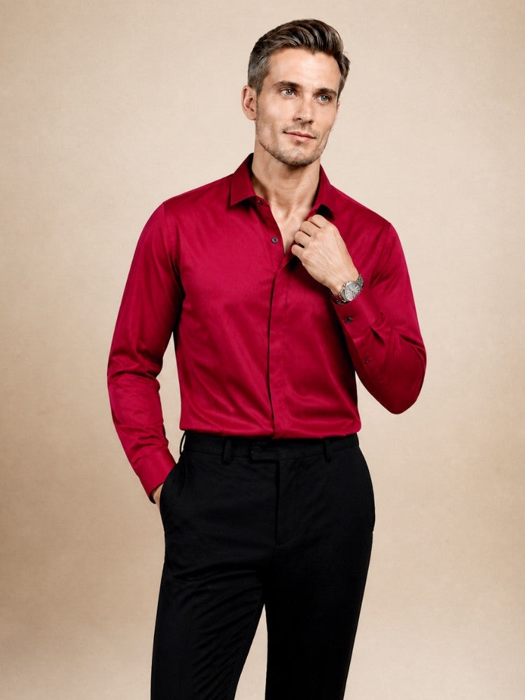 Idris - Red Basic Silk Shirt | The Silk Avenue