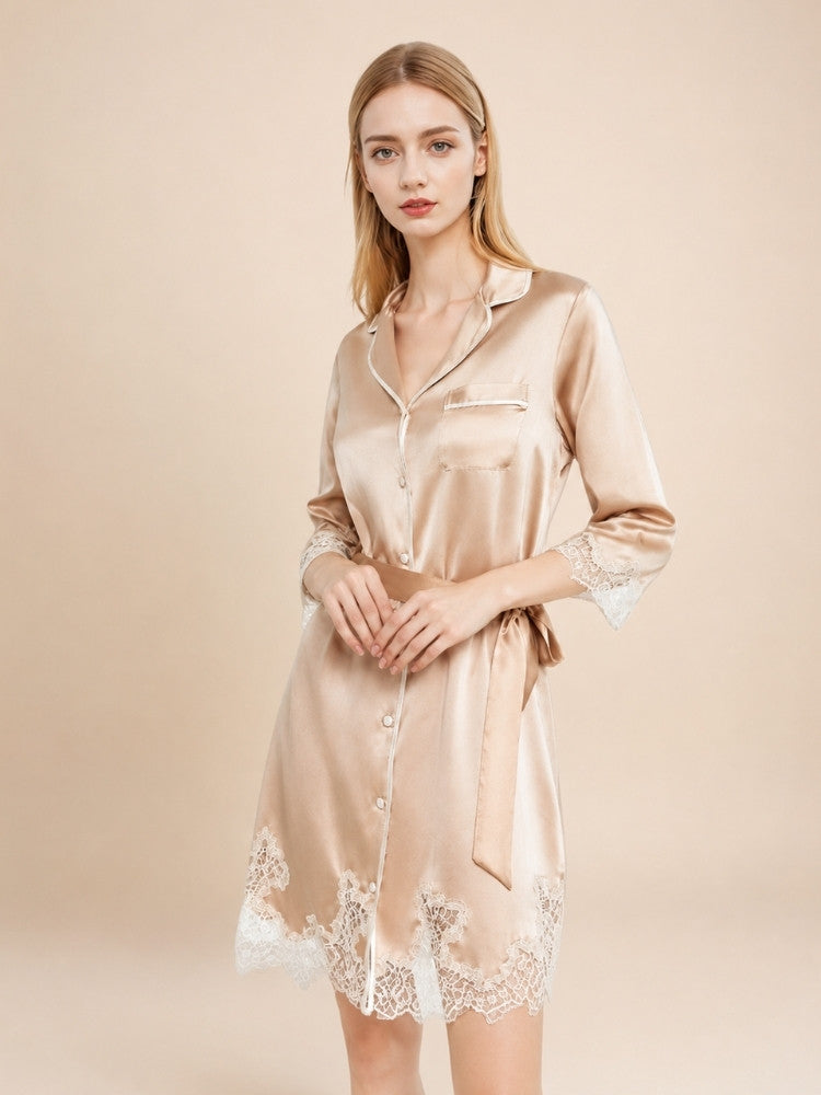 Inyara - Silk Lace Trim Shirt Dress | The Silk Avenue