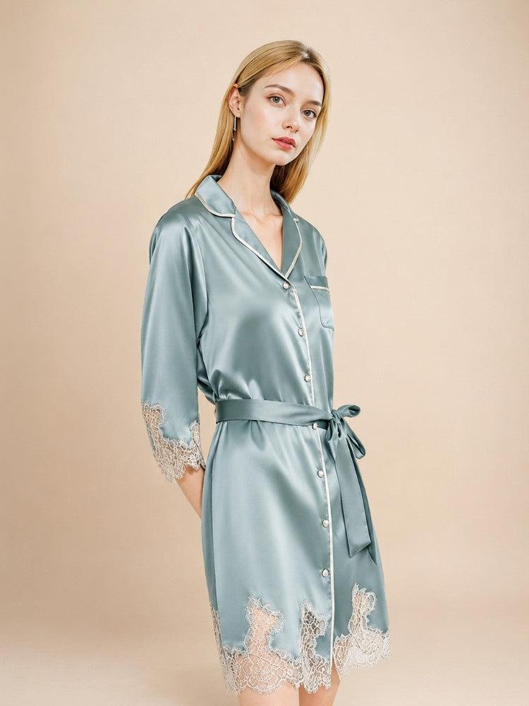 Inyara - Silk Lace Trim Shirt Dress | The Silk Avenue