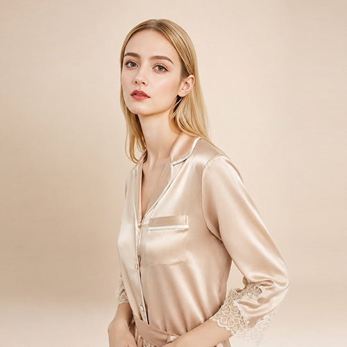 Inyara - Silk Lace Trim Shirt Dress | The Silk Avenue