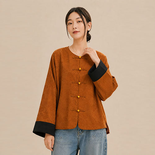 Jasmine - Terracotta Toggle Button Silk Jacket | The Silk Avenue