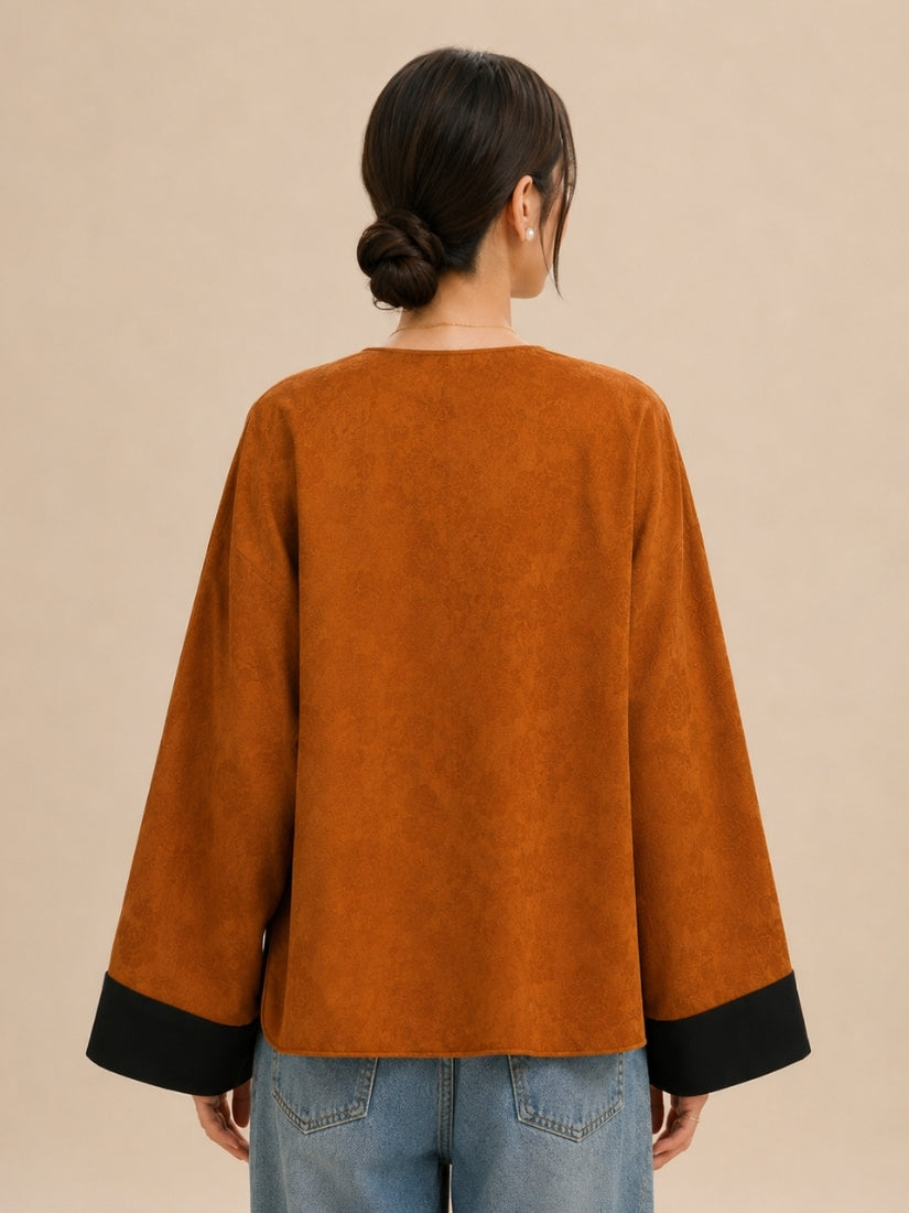Jasmine - Terracotta Toggle Button Silk Jacket | The Silk Avenue