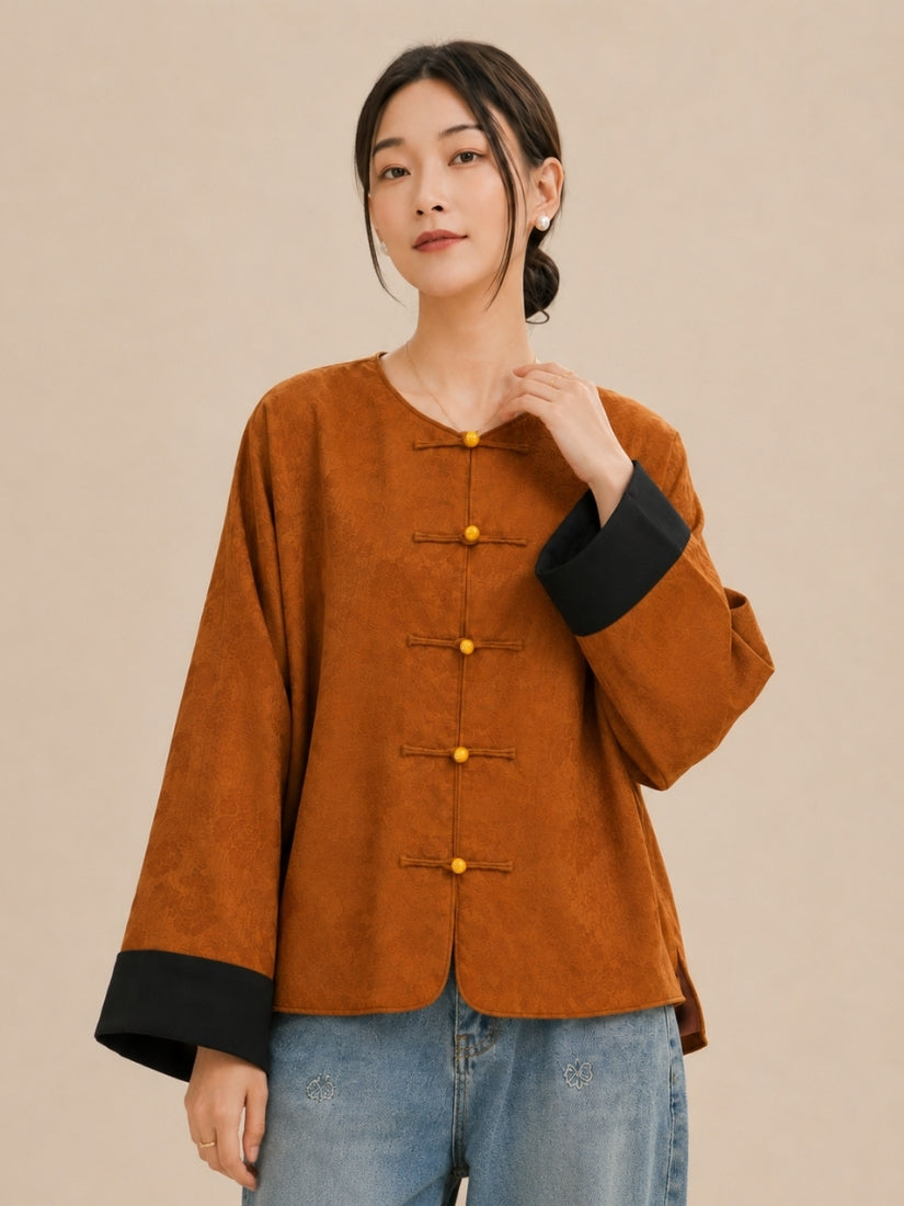 Jasmine - Terracotta Toggle Button Silk Jacket | The Silk Avenue