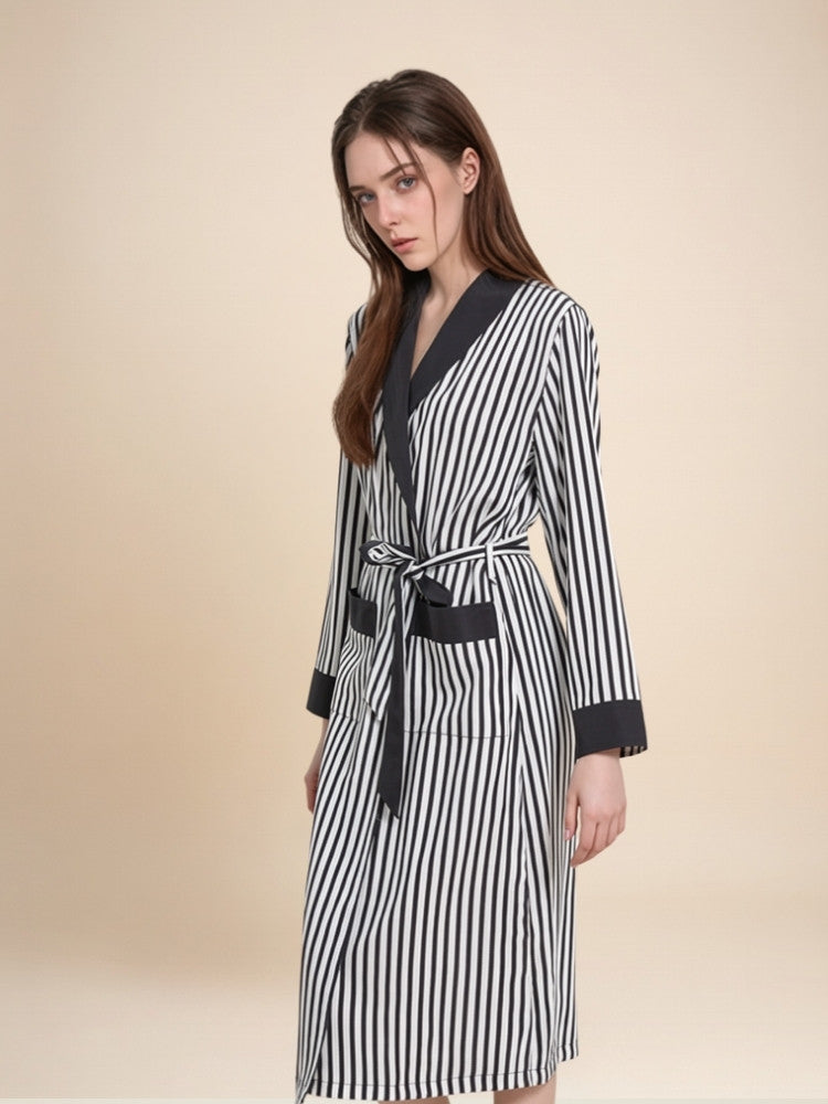 Jenassa - Silk Striped Contrast Trim Robe | The Silk Avenue