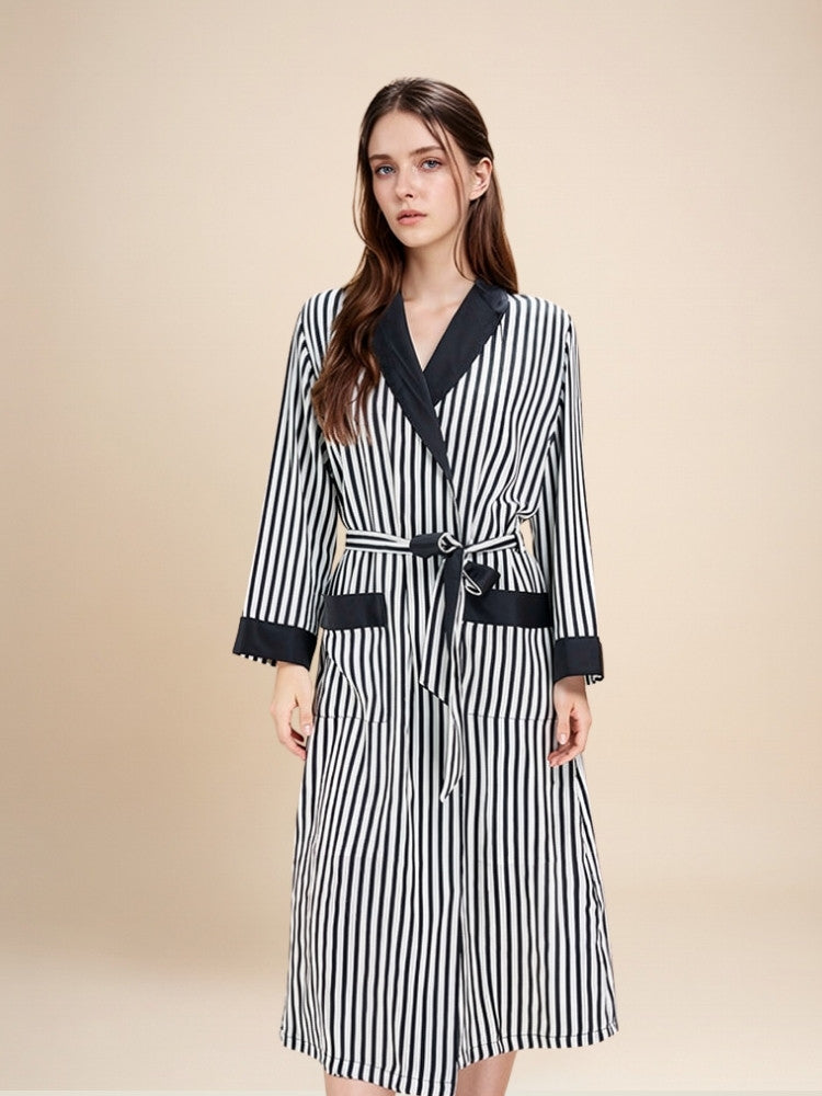 Jenassa - Silk Striped Contrast Trim Robe | The Silk Avenue