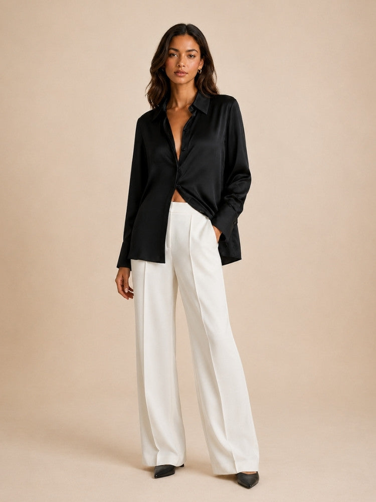 Jiliane - Black Oversized Silk Shirt | The Silk Avenue