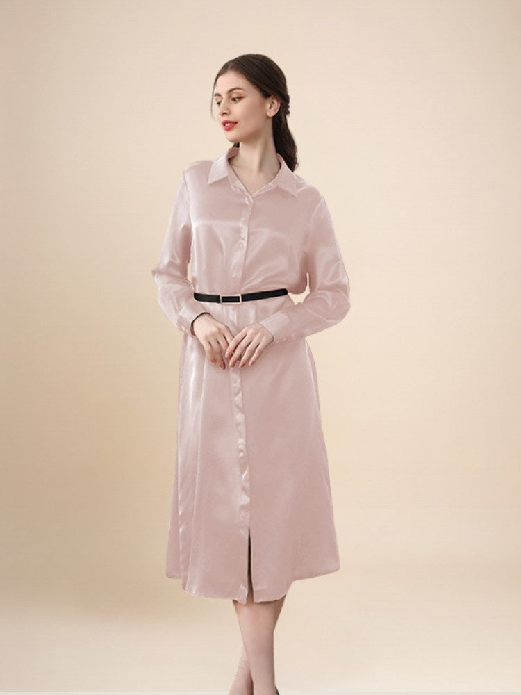 Kahlira - Long Sleeve Silk Shirt Dress
